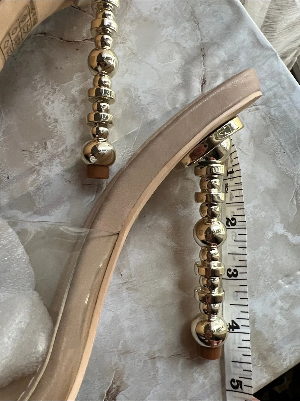 SUPERDOWN Clear Strap Nude Heeled Sandals with Gold AccenT
